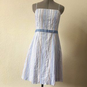 Vertical Striped Blue Dress with Bow